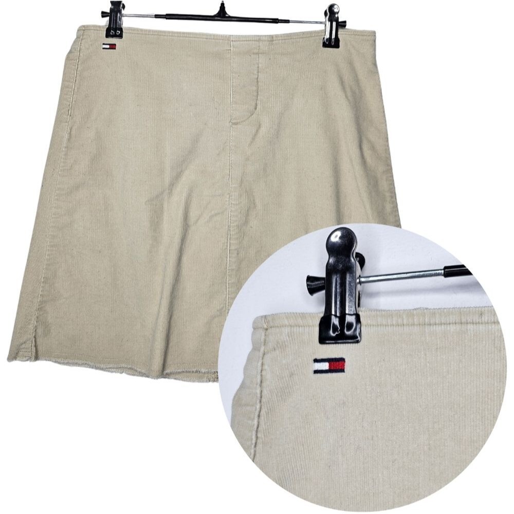 Tommy Hilfiger Vintage Corduroy Lace Up Mini Skirt Beige Y2K Women's Size 7